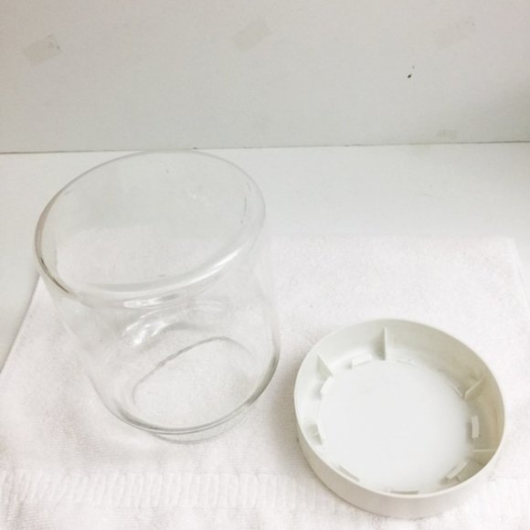 Glass Canister Storage Jar White Plastic Lid Vntge - Picture 5 of 5